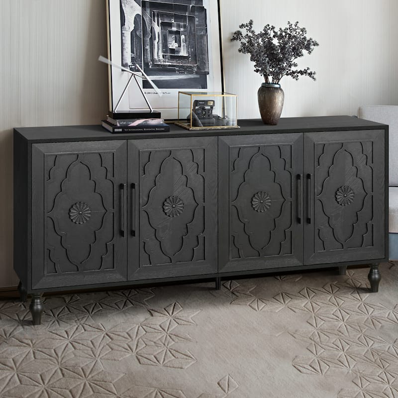 Sideboard Storage Cabinet with Carved Flower Door Handle,Antique Console Table