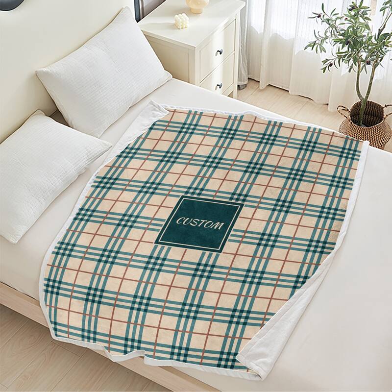 Custom Personalized Name Plaid Blanket,Custom Flannel Fleece Blanket with Name - 30"x40" - Green