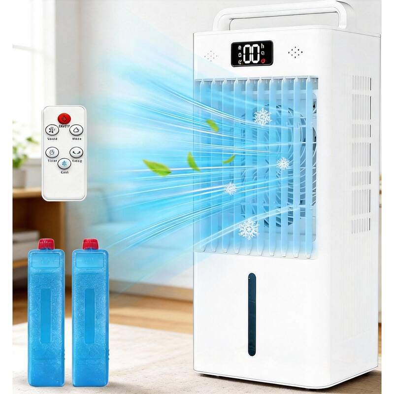 2.6 Gal Portable Evaporative Air Cooler Fan, with Remote Control - White