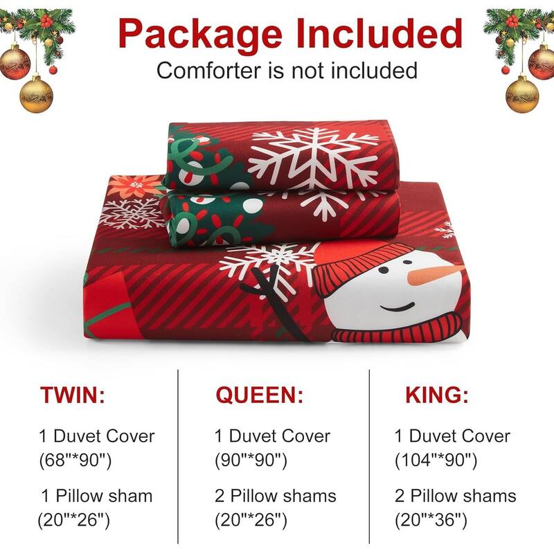 Christmas Snowman Soft Duvet Cover and Pillow Shams Set, Bedding Set