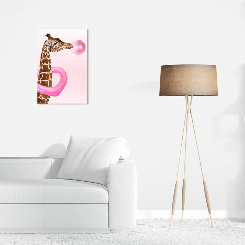 Wynwood Studio Canvas Animals Funky Gum Giraffe Pink and Dark Pink Glam Wall Art Canvas Print - 24 x 16