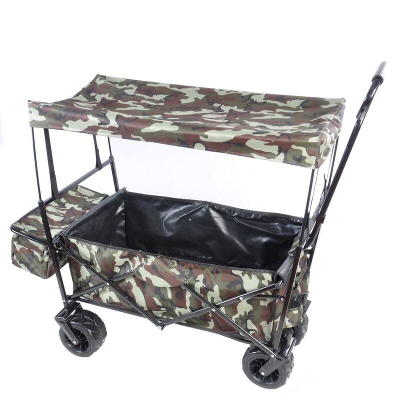 Outdoor Steel Folding Large Capacity Garden Cart Patio Wagon with Lid