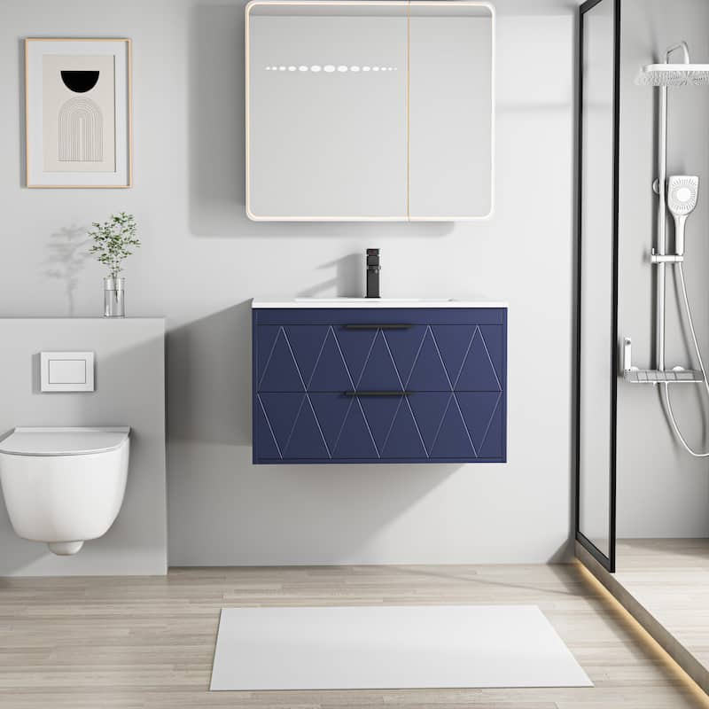 24"/30"/36"/48" Ceramic Vessel Sink Wall Mounted Bathroom Vanity Set