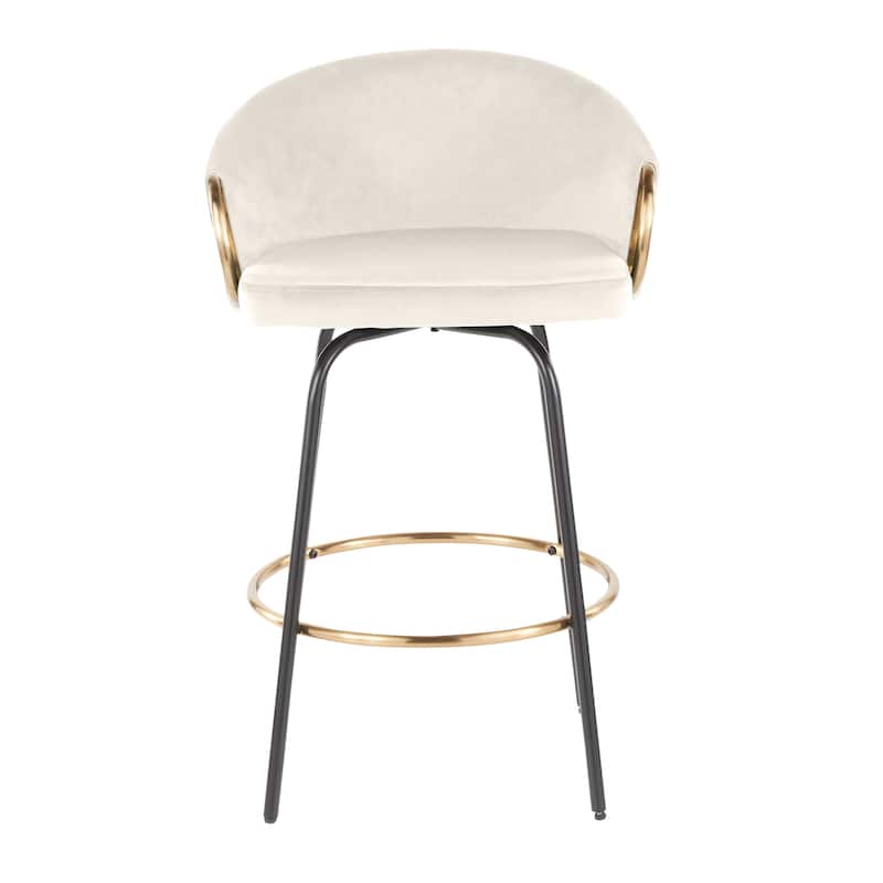 Silver Orchid Battista 26" Fixed-Height Counter Stool with Black Metal Legs & Gold Footrest (Set of 2) - Cream Velvet