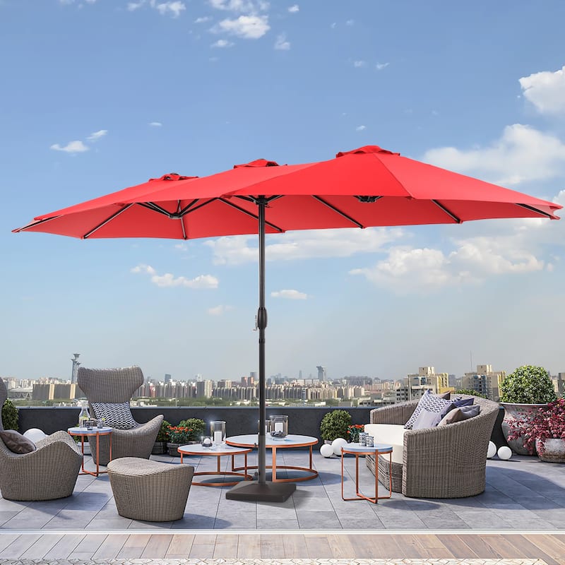 LIVOOSUN 15×9FT Double-sided Patio Umbrella with UPF50+, Handle Control, and Wind-Resistant Design——Experience Outdoor Comfort - Chili Red