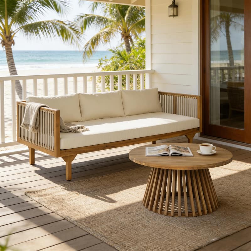 Christopher Knight Home - Acacia Wood Outdoor Patio Sofa with Rope Design