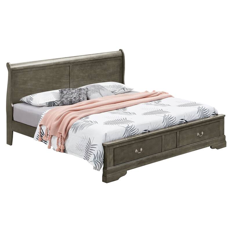 Full Sleigh Bed with Two Storage Drawers - 84" - Gray