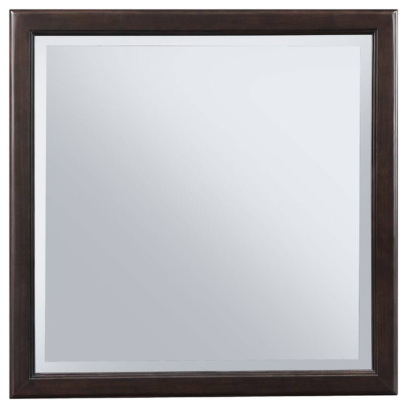 Amber Dresser Mirror, Brown Wood Frame, Beveled Mirror Glass, 38 Inch
