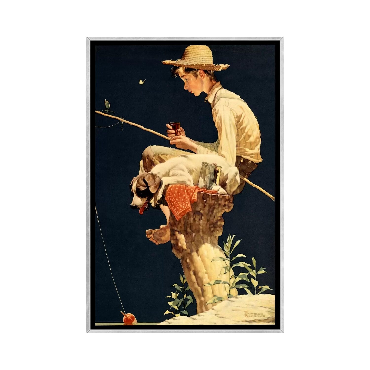 iCanvas Boy Fishing by Norman Rockwell Framed