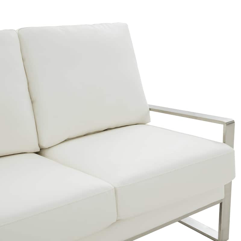Leisuremod Jefferson Modern Design Faux Leather Sofa With Silver Frame - 77.1
