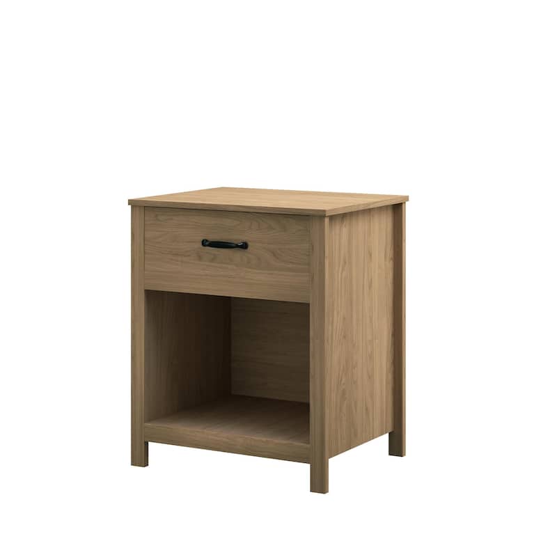 Wood Nightstand with Drawer and Open Shelf, Modern Bedside Table with Storage, Wooden End Table for Bedroom