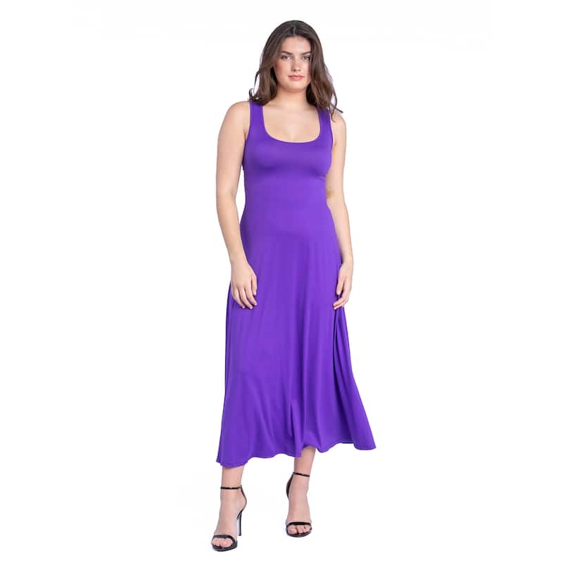 24seven Comfort Apparel Slim Fit A Line Sleeveless Maxi Dress - Purple - M