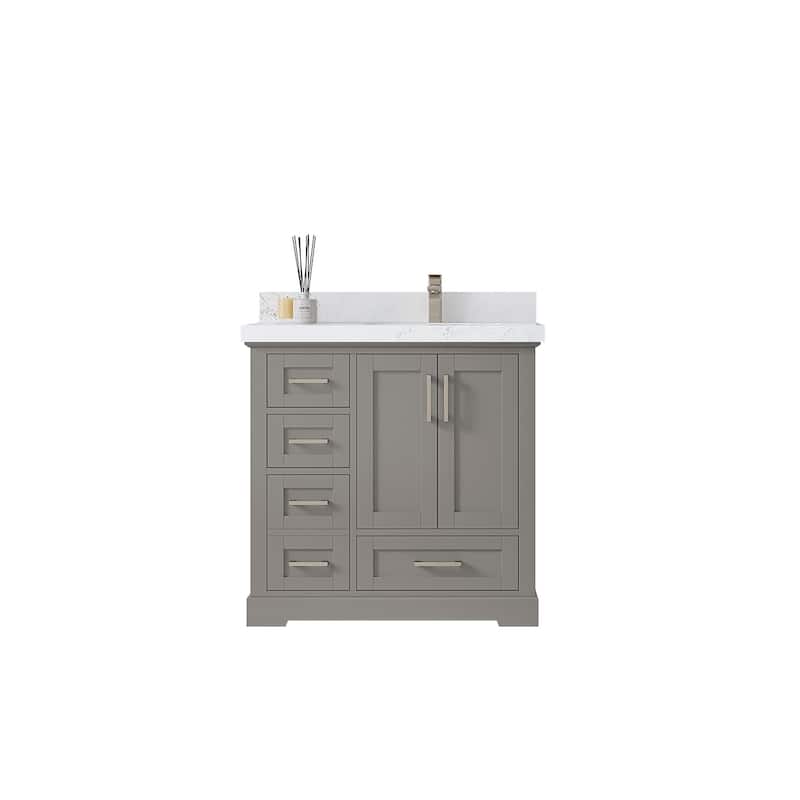 Willow Collections 36 x 22 Boston Right Offset Sink Bathroom Vanity with Quartz or Marble Countertop