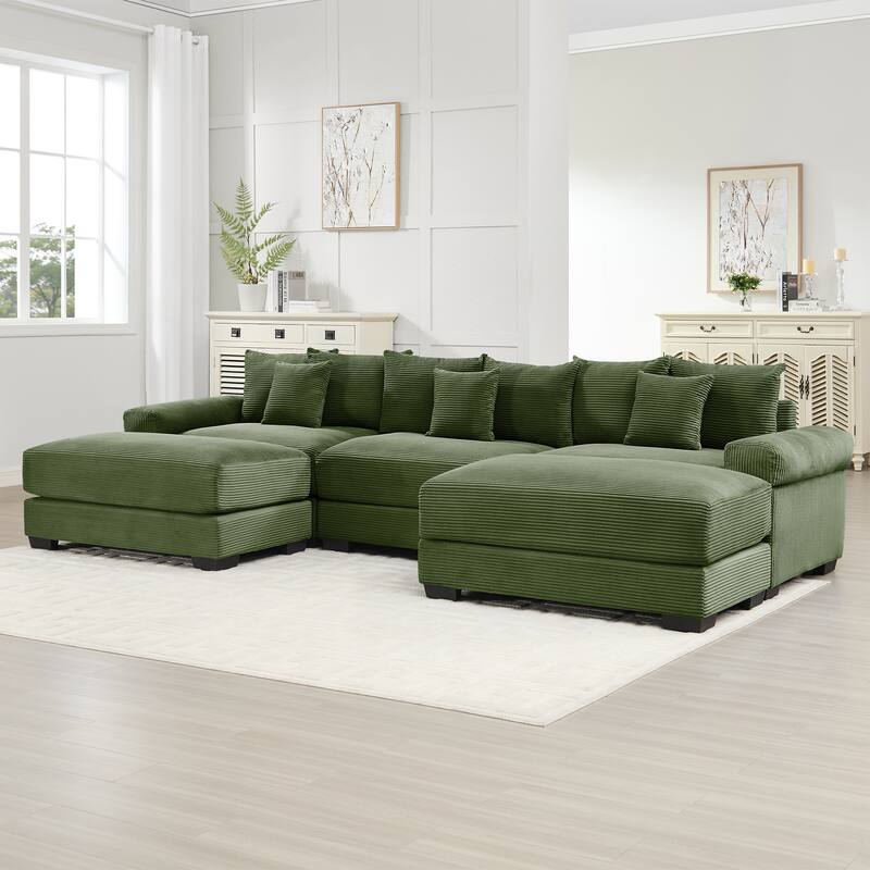 Oversized Corduroy Cloud Modular Sofa with Throw Pillows