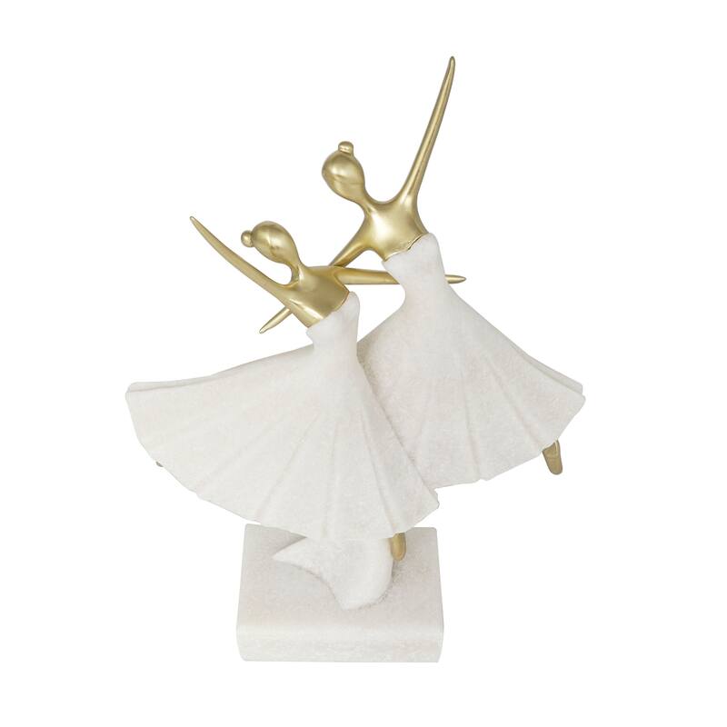 Cream Polystone Ballet Dancer Decorative Sculpture with Gold Accents