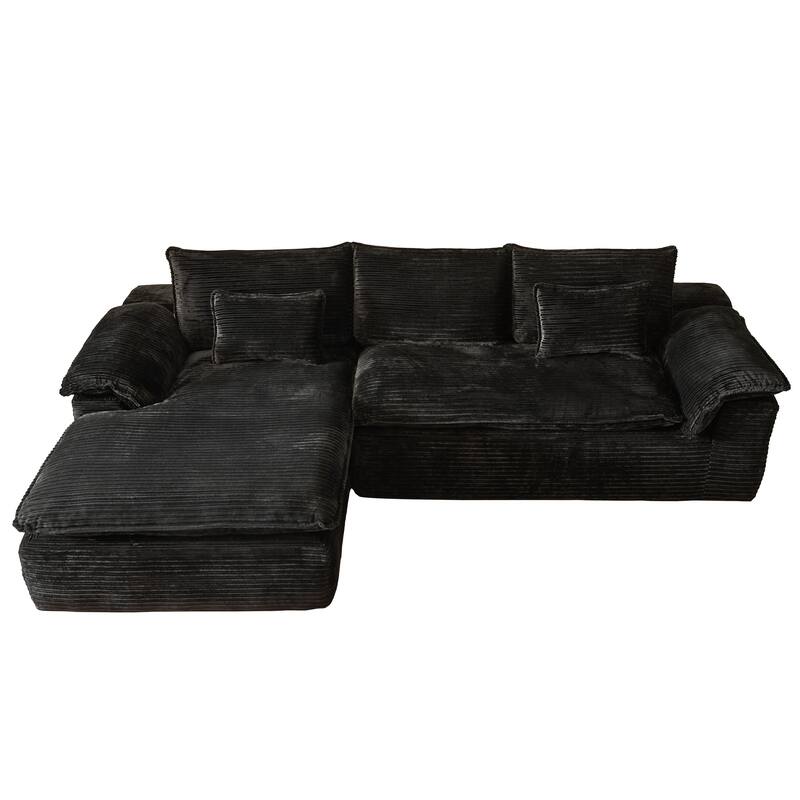 HOOOWOOO Modern Corduroy Fabric L-shaped Sectional Couch Chaise Sofa