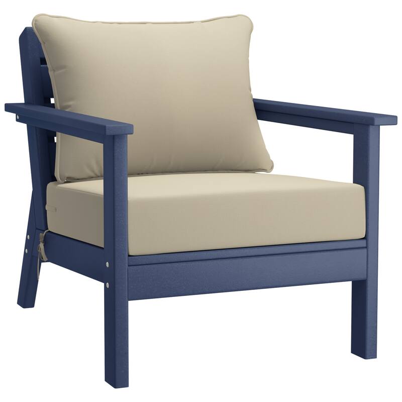 Birchwood All Weather HDPE Outdoor Patio Deep Seating Navy Blue Club Chair With Cushions (1-Piece)