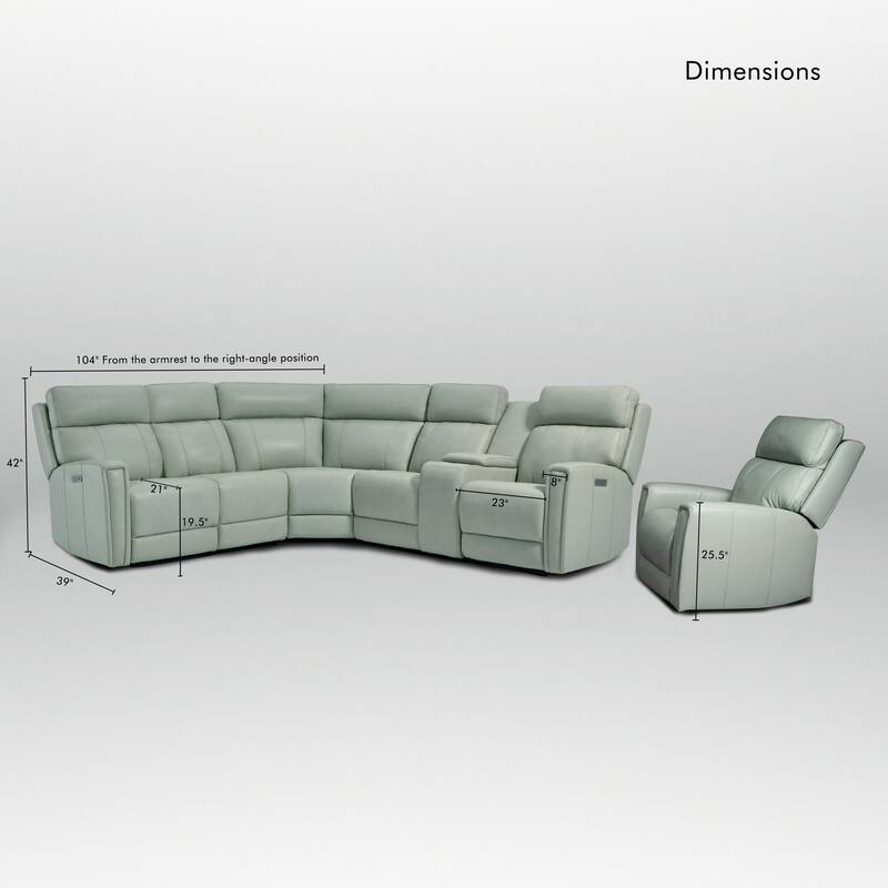 104" W 6 Seater Genuine Leather Power Sectional Sofa and Recliner Set with Dual Power, Zero Gravity, 1 Power Armlesschair