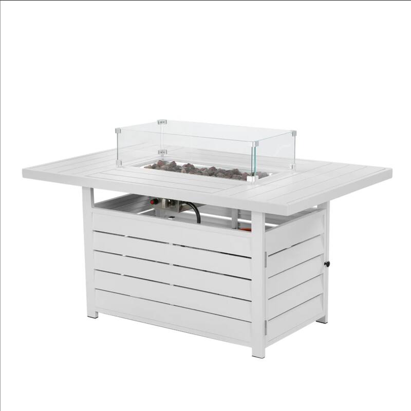 54.3" Patio White Aluminum Fire Pit Table, 50000 BTU CSA Certified Waterproof Cover