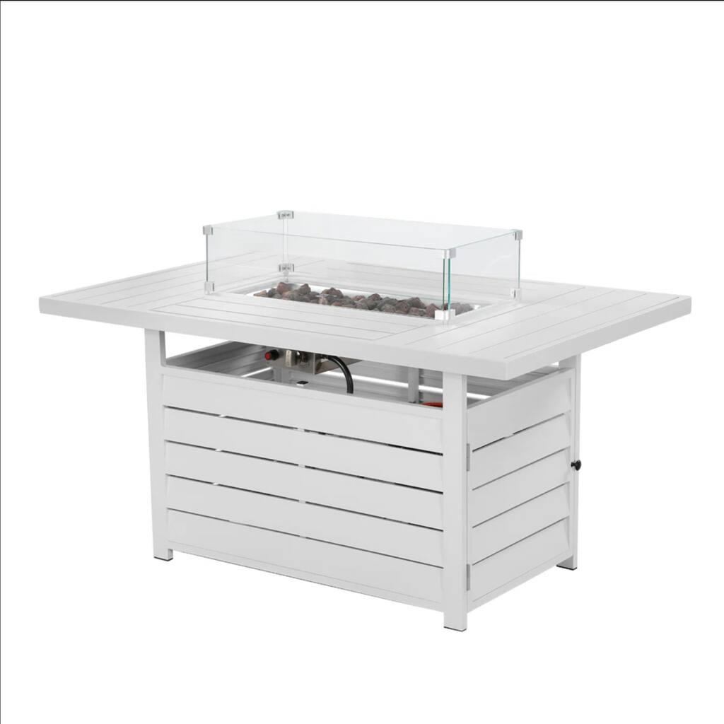 54.3" Patio White Aluminum Fire Pit Table, 50000 BTU CSA Certified Waterproof Cover