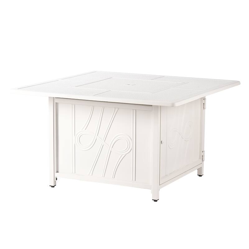 Square 42 in. x 42 in. Aluminum Propane Fire Pit Table with Glass Beads, Two Covers, Lid, 57,000 BTUs