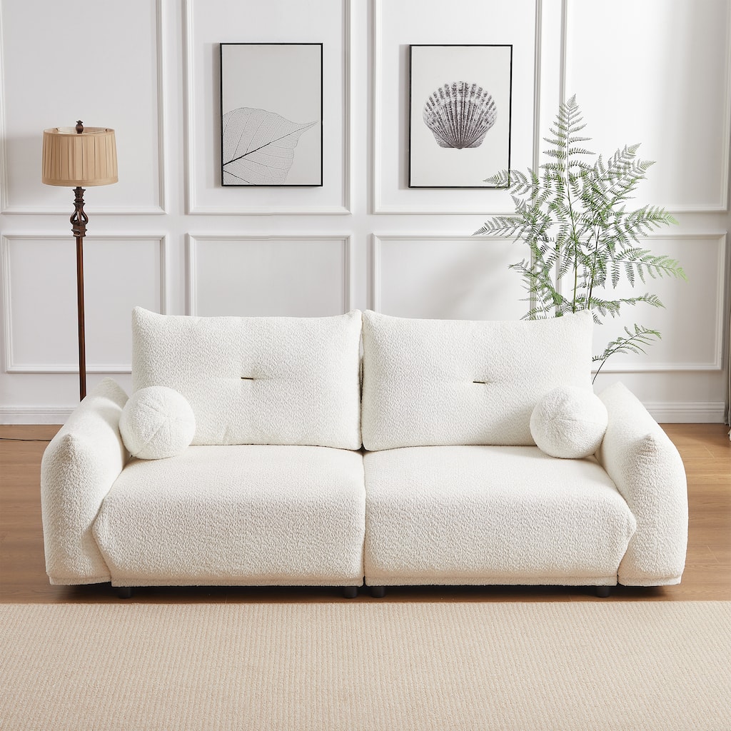 90.5-In Living Room Couch with Pillows,Sectional Sofa with Thick Armrest and Seat,2 Colors