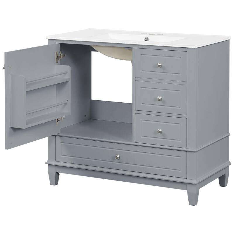 GDFStudio - Isabella 36-Inch Freestanding Bathroom Vanity with Ceramic Sink and Ample Storage Solutions