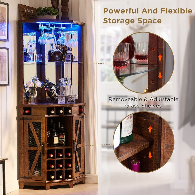Farmhouse Corner Bar Storage Cabinet, Wine Bar Cabinet, Bar Cabinet