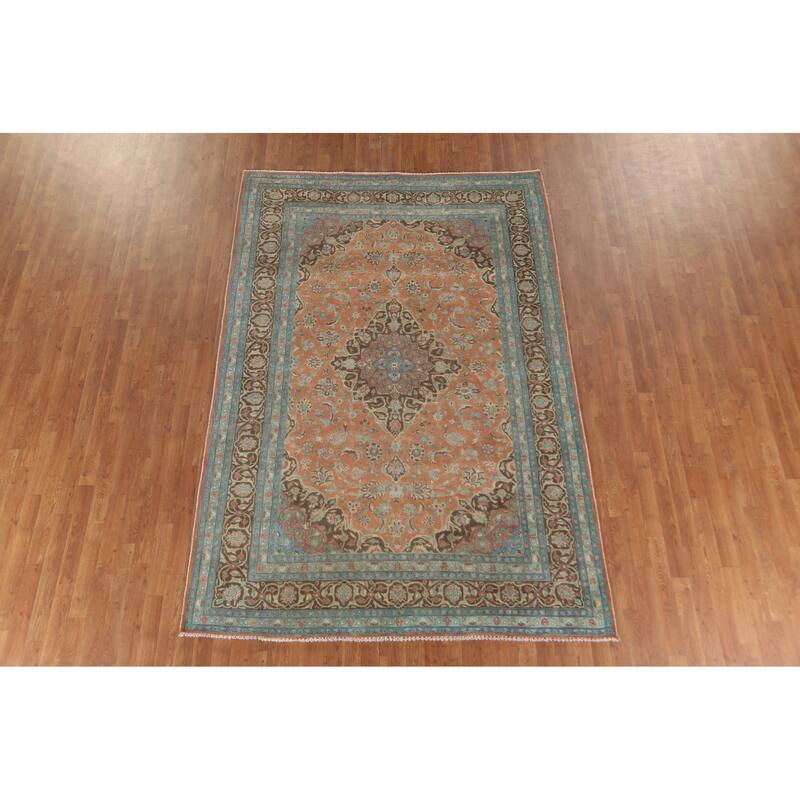 Over-Dyed Mashad Persian Vintage Area Rug Hand-Knotted Wool Carpet - 6'4"x 9'5"