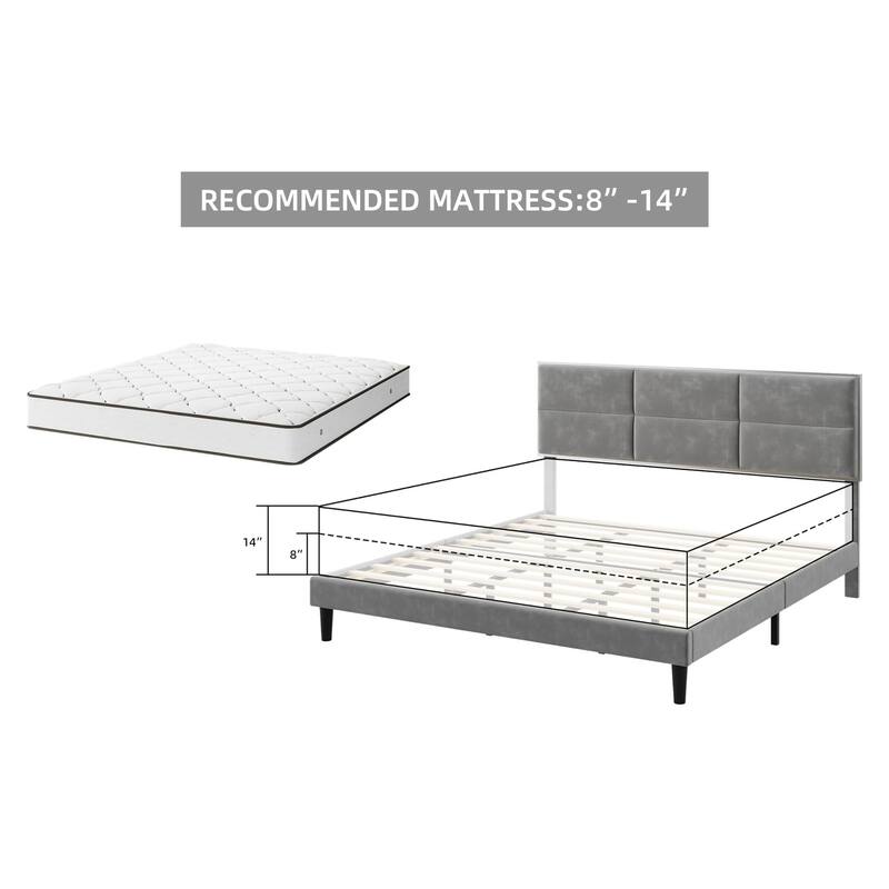 Velvet Upholstered Platform Bed Frame with Headboard and Footboard