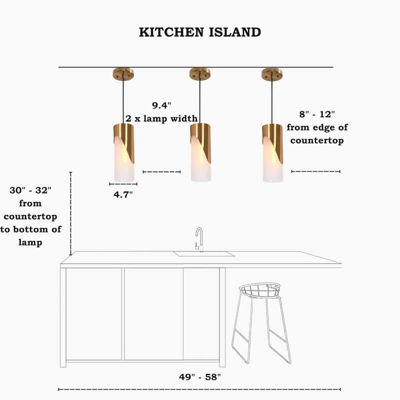 Ottilie Modern Farmhouse 1-Light Gold Cylinder Kitchen Island Pendant Light with Frosted Glass