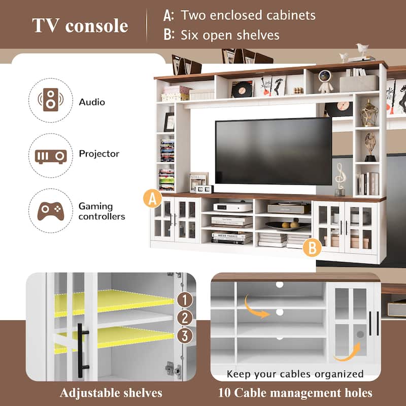 95.5" Wall Unit Entertainment Center Set with Bookshelves, TV Stand for Televisions Up to 80", Media Cabinet with Bridge