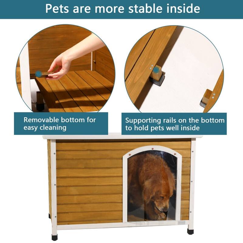 Large Wooden Outdoor Dog House with Waterproof Roof and Raised Floor
