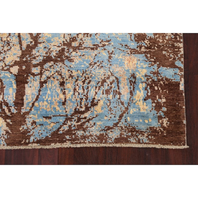 Vegetable Dye Wool/ Silk Abstract Area Rug Hand-knotted Foyer Carpet - 5'5" x 7'9"