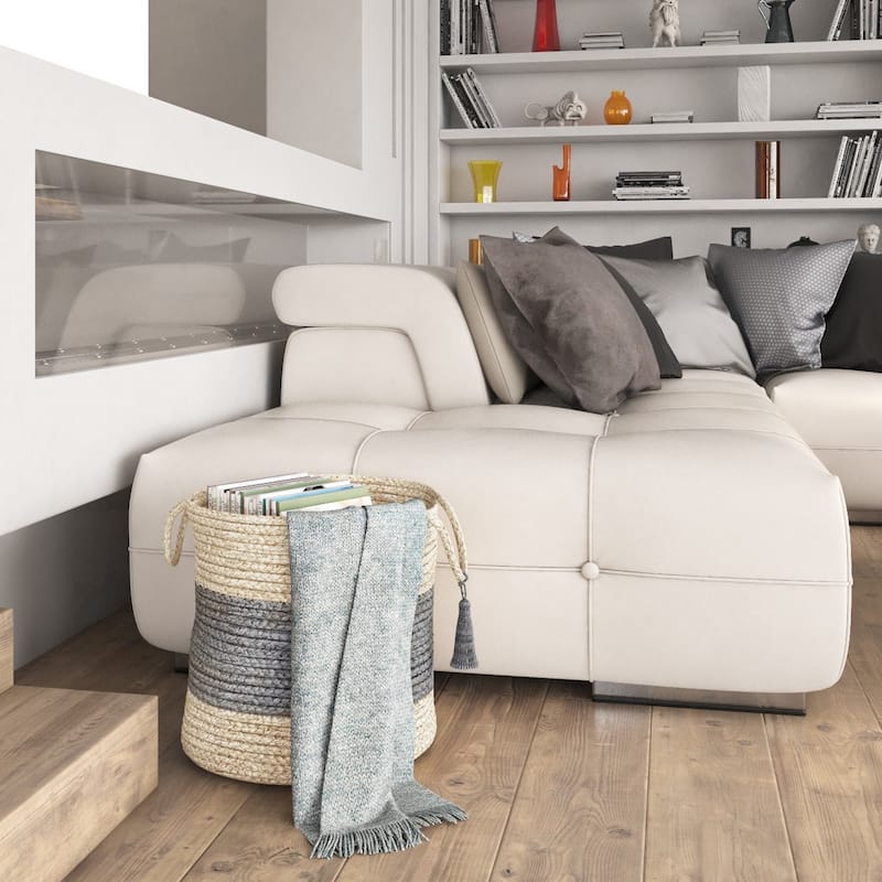 Sevita Bold Striped Off-White Jute Decorative Storage Basket with Handles