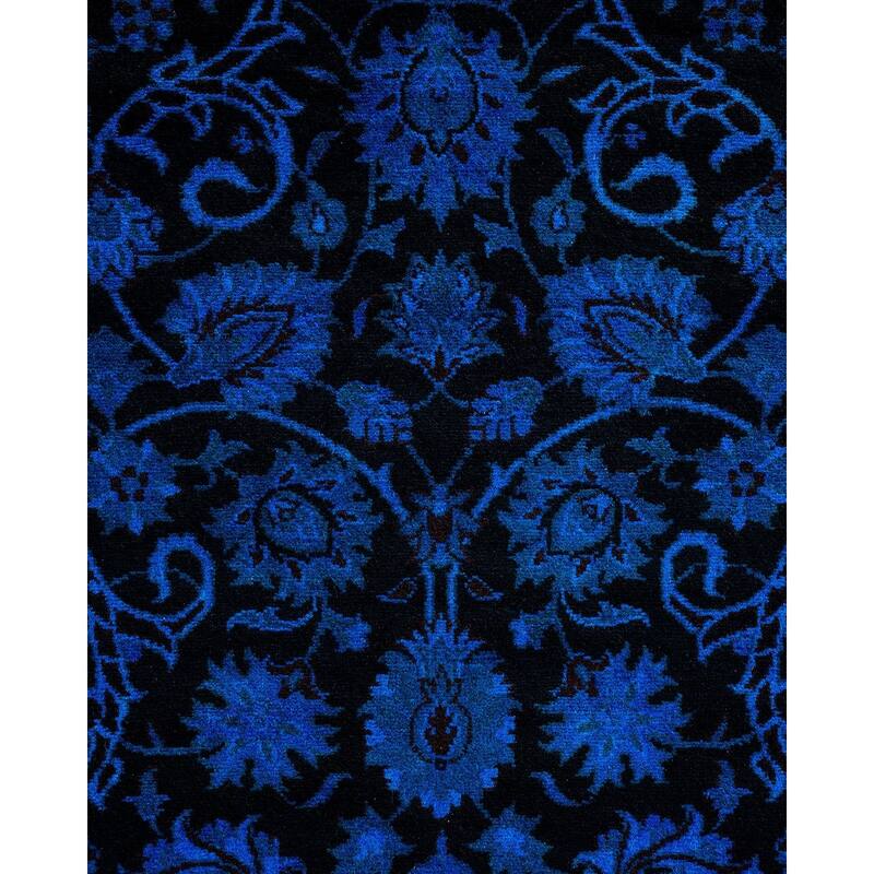 Overton Hand Knotted Wool Vintage Inspired Modern Contemporary Overdyed Blue Runner Rug - 2' 7" x 8' 7"