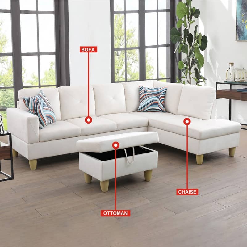 66.5" White Flannel 3-Piece Living Room Sofa Set