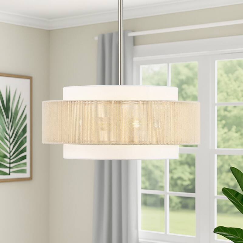 GetLedel 18" 4-Light Rope Drum Shaded Chandelier - Brushed Nickel