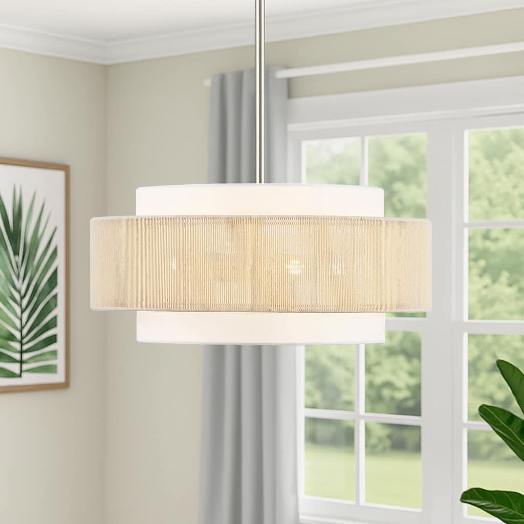 GetLedel 18" 4-Light Rope Drum Shaded Chandelier