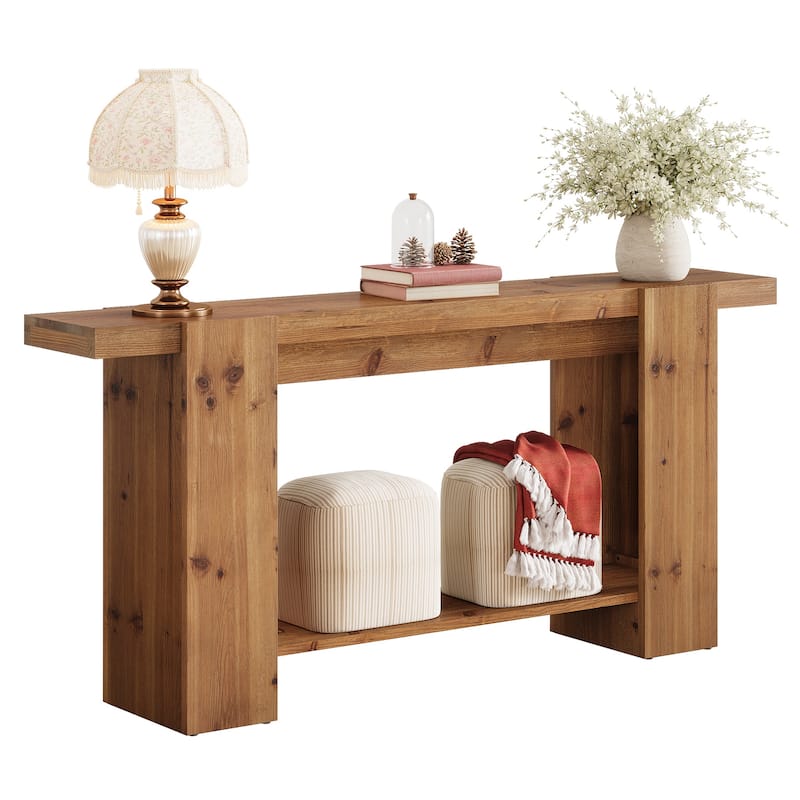 Solid Wood Entryway Table, Console Table with Storage Shelves, Sofa Behind Couch Table Hallway Foyer Accent Side Table