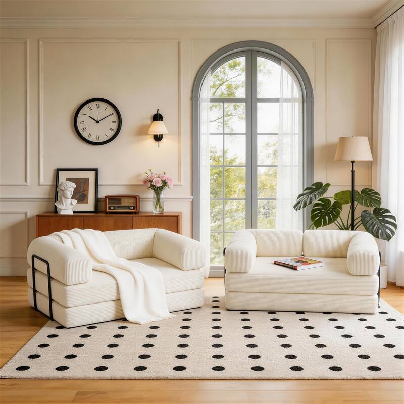 2 Set Corduroy Large Couch Convertible Floor Sofa Bed Sleeper