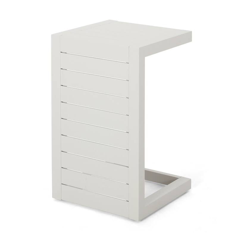 Roomfitters Modern Outdoor Side Table with Slatted Aluminium Frame, Weather-Resistant Accent Table for Patio