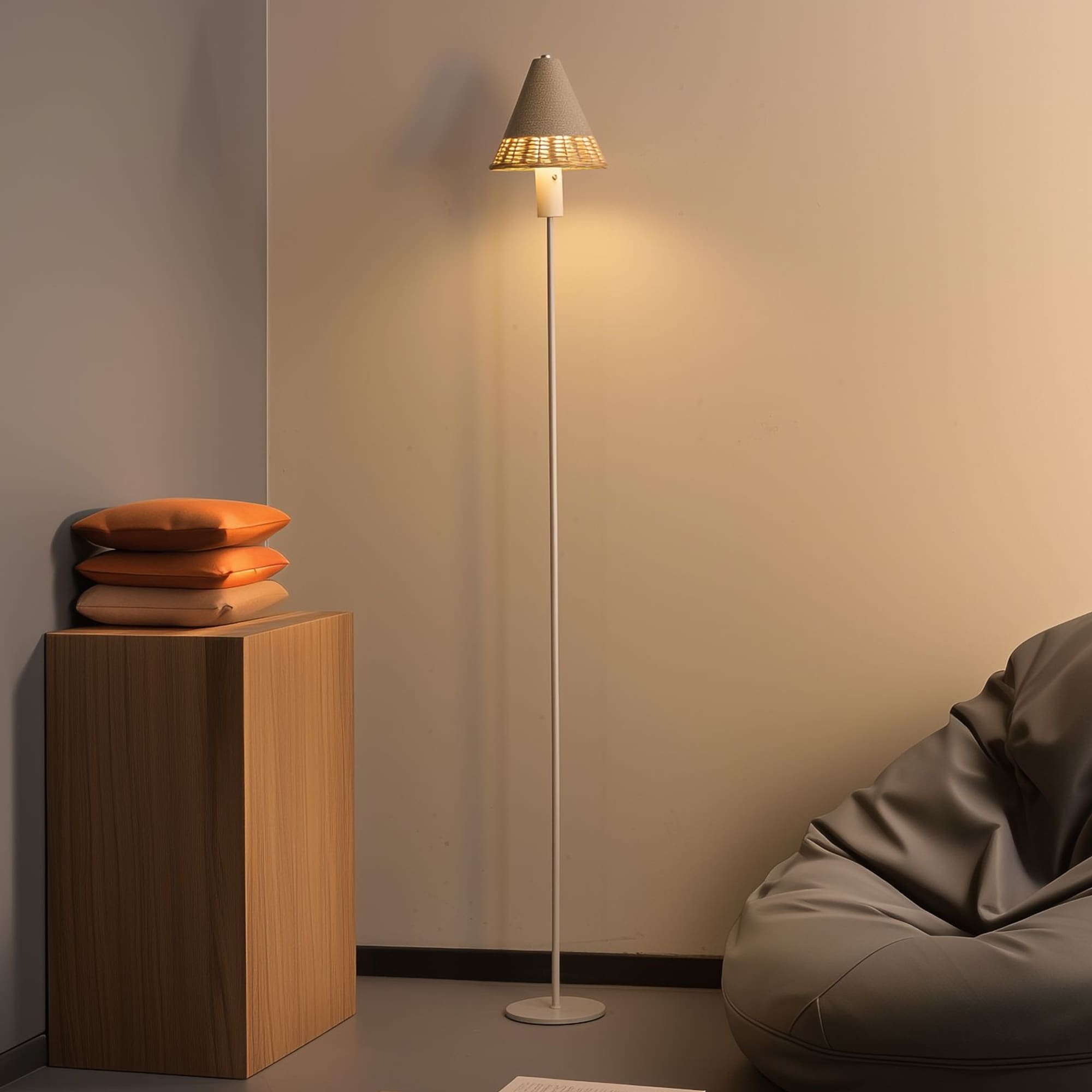 Rechargeable Linen and Rattan Floor Lamp