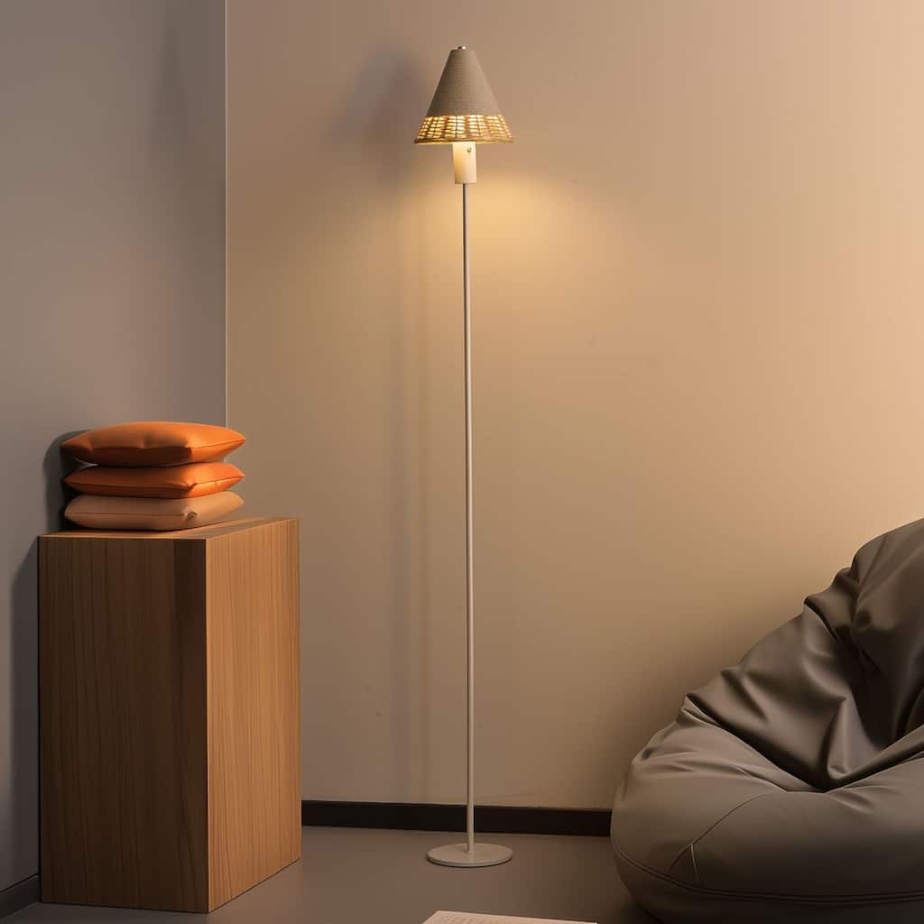 Rechargeable Linen and Rattan Floor Lamp