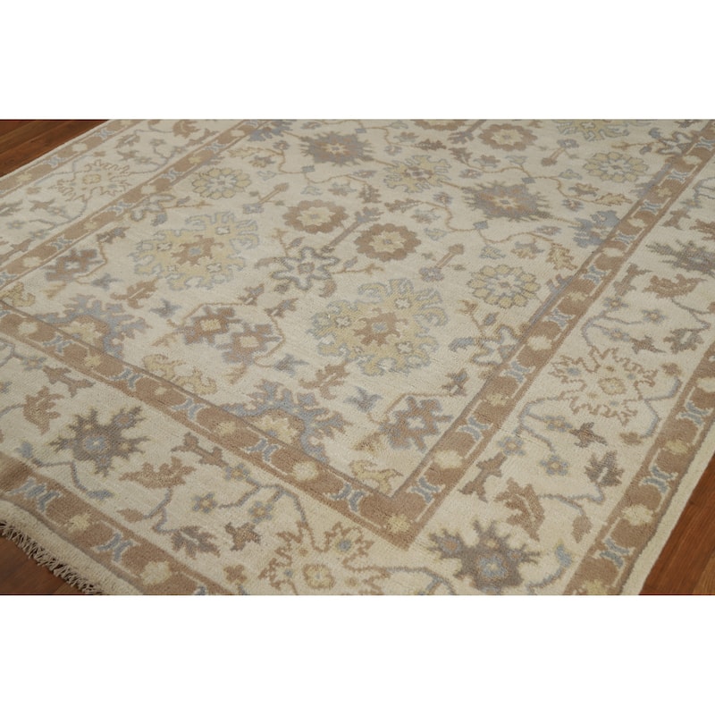 Earth Tone Oushak Indian Area Rug Handmade Bedroom Wool Carpet - 6'2" x 8'9"