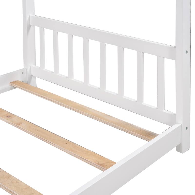 Twin Size House-Shaped Platform Bed with Headboard and Footboard, White