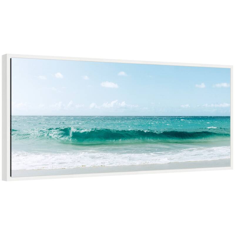 Kate and Laurel Sylvie Beach Ocean Day over Blue Clear Waters Framed Canvas by Alicia Abla - 40x18