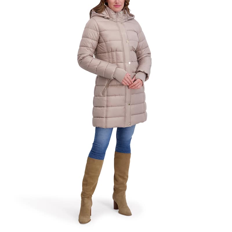 Kensie Quilted Hood Mid-Length Puffer Jacket