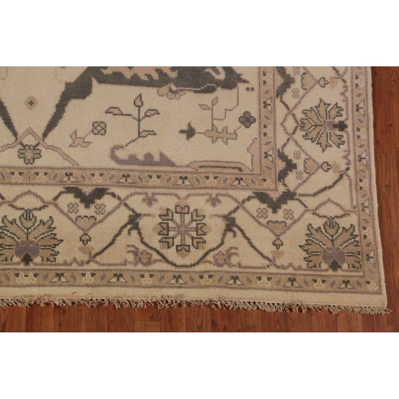 Earth Tone Oushak Indian Rug Hand-Knotted Wool Carpet - 8'0"x 9'9"