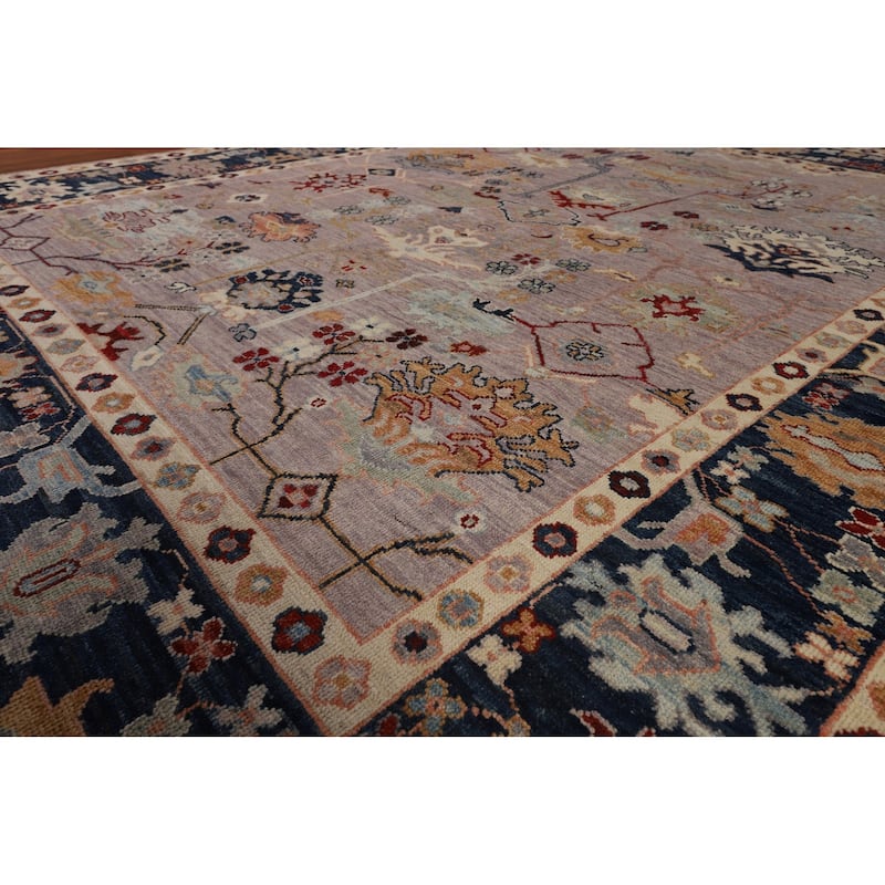 Vegetable Dye Oushak Turkish Rug Hand-Knotted Floral Wool Carpet - 8'0"x 9'11"